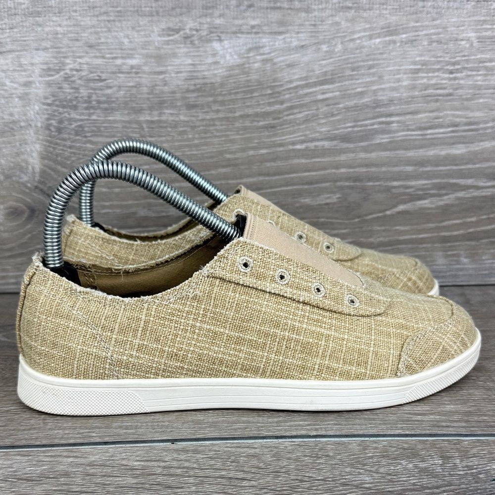 Spenco Santa Maria Women’s Sz 7B Beige Tan Canvas Burlap Slip On Casual Sneakers